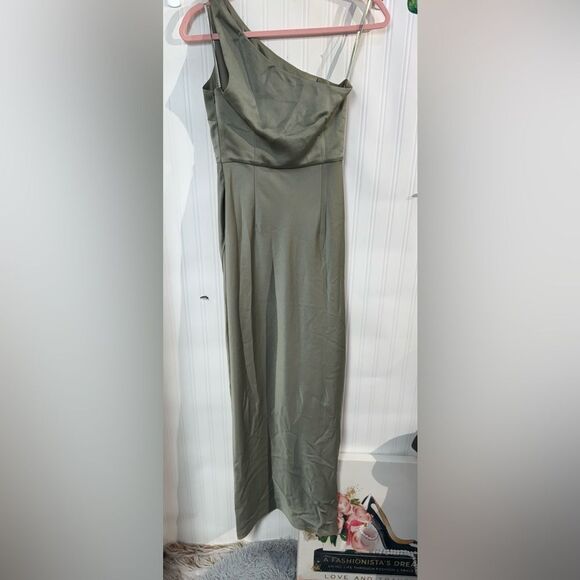 BHLDN Dylan One-Shoulder Satin Side-Slit Gown Sz 0 - Picture 7 of 11